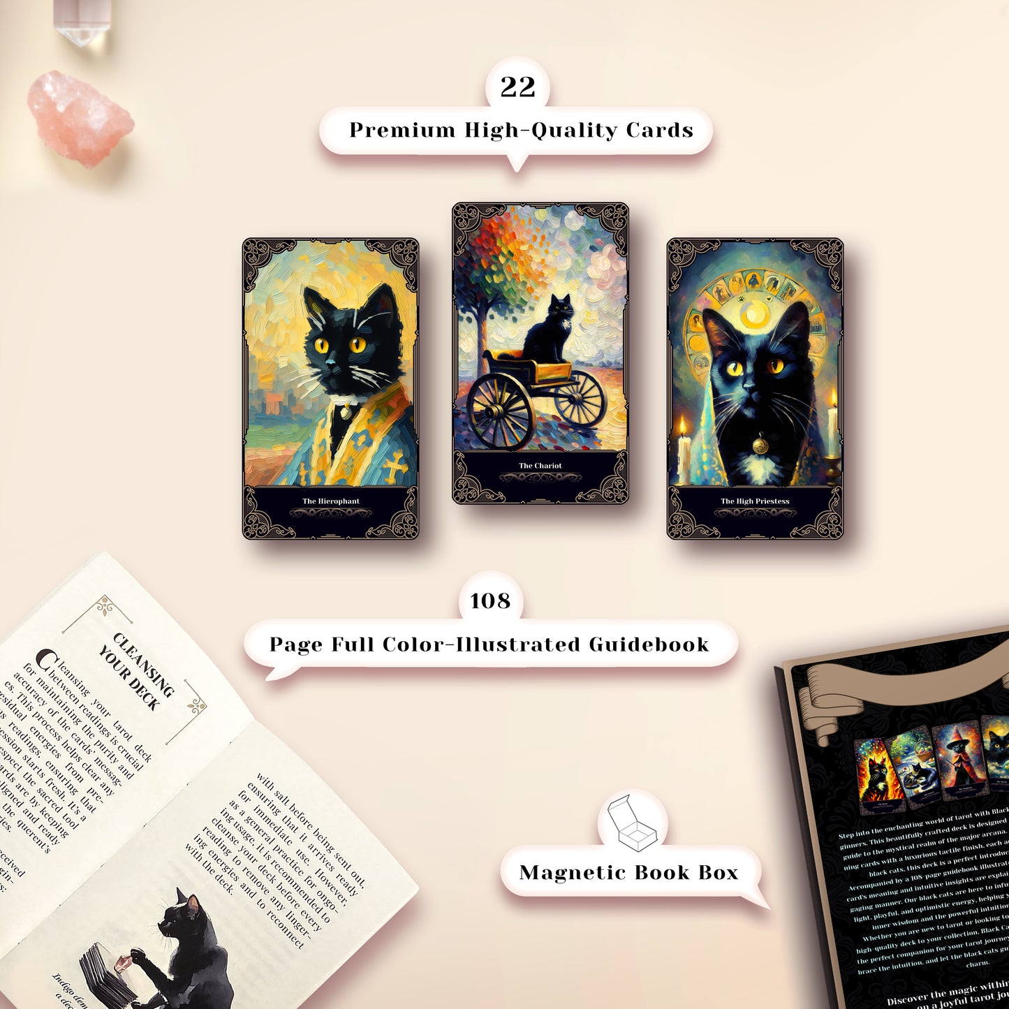 Black Cat Tarot for Beginners | 22 Card Major Arcana Deck and Guidebook